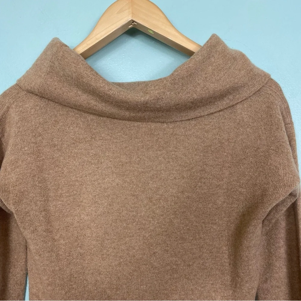 J.Crew 100% Cashmere Sweater Cowl Neck Light Brown Size XXS Side Snap Accent‎